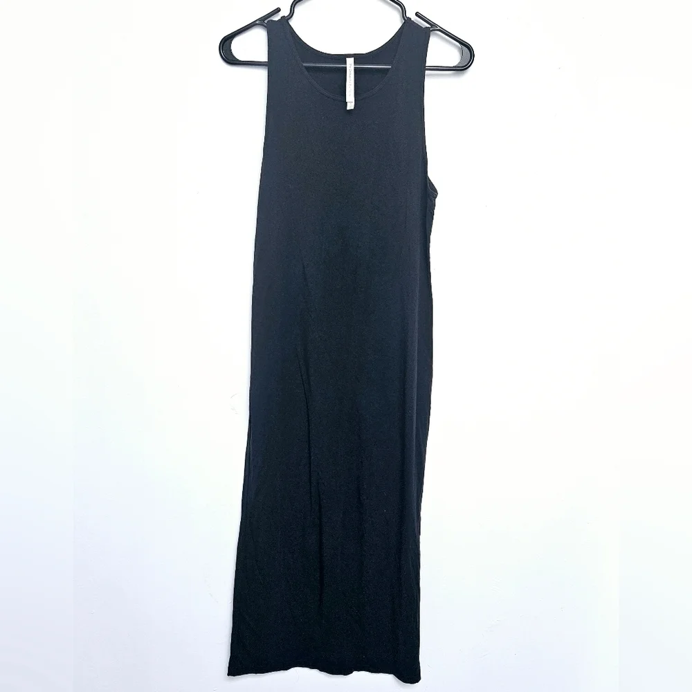 Babaton Aritzia Maxi sz Small Black Stretchy Side Slit 100% Knit Fabric Dress - Picture 2 of 8
